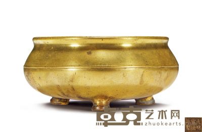 清早期 铜鎏金钵式撇口香炉 直径12.8cm