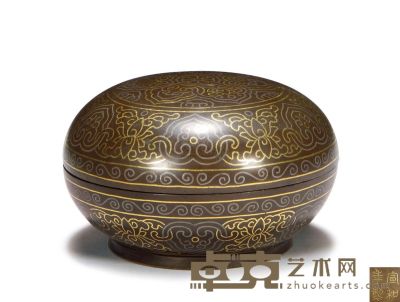 清早期 铜错金银丝花卉纹盖盒 直径7.7cm