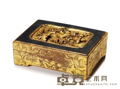 清乾隆 铜鎏金刻喜上眉梢图印泥盒 6×4.5×2cm