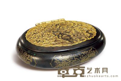 清中期 铜鎏金鉴刻花鸟纹香盒 9.3×7.2cm