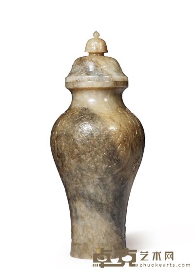 清中期 玉雕折枝西番莲纹盖瓶 高22.8cm