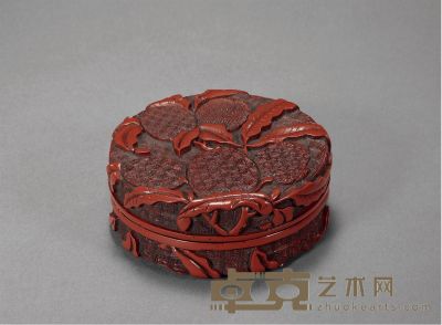 明中期 剔红荔枝图香盒 直径8cm