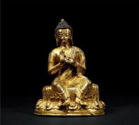 清早期 铜鎏金弥勒佛坐像