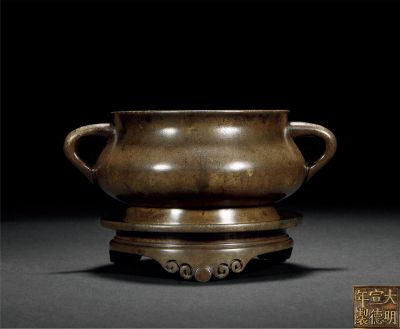 清早期 铜蚰龙耳连座炉