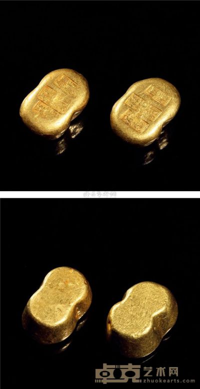 清末民初 天津天利加炼足赤、天津恒利加炼赤金一两金锭两枚 长2.2×宽1.5×高0.8cm