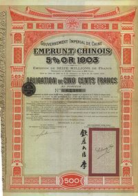 1907年大清帝国政府对外发行汴洛（开封至洛阳）铁路公债500法郎