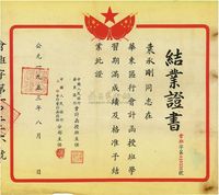 1953年中国人民银行华东区行会计函授班·结业证书1张