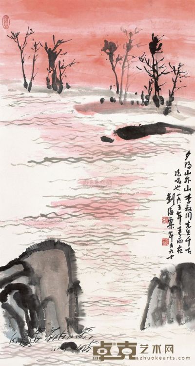 刘海粟 1985年作 夕阳山外山 立轴 126×66.5cm