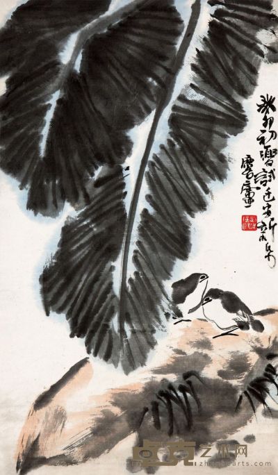 许麟庐 1963年作 芭蕉双鸟 立轴 77×45cm
