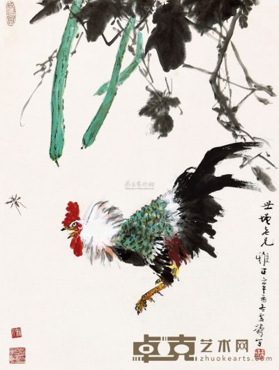 王雪涛 1981年作 公鸡 立轴 67.5×51cm