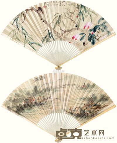 唐云 蝉声雀暑 成扇 17×48cm