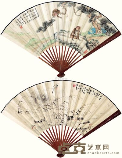 蔡铣 1890年作 封侯图 成扇 18×49cm