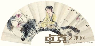 刘静云 2012年作 清心茗莲 扇面 20×60cm
