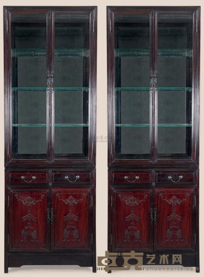 红木雕吉庆酒柜 （两件） 70×29×199cm