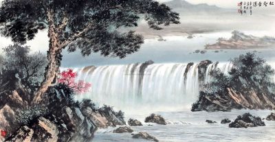 黄君璧 1981年作 松壑雷瀑 镜心