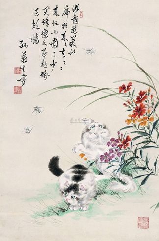 孙菊生 猫趣图 立轴