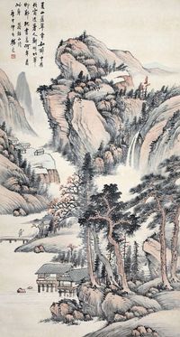 杨逸 1920年作 夏山苍翠 立轴