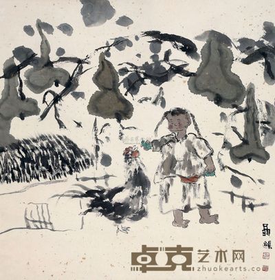 聂鸥 童趣图 立轴 65×65cm
