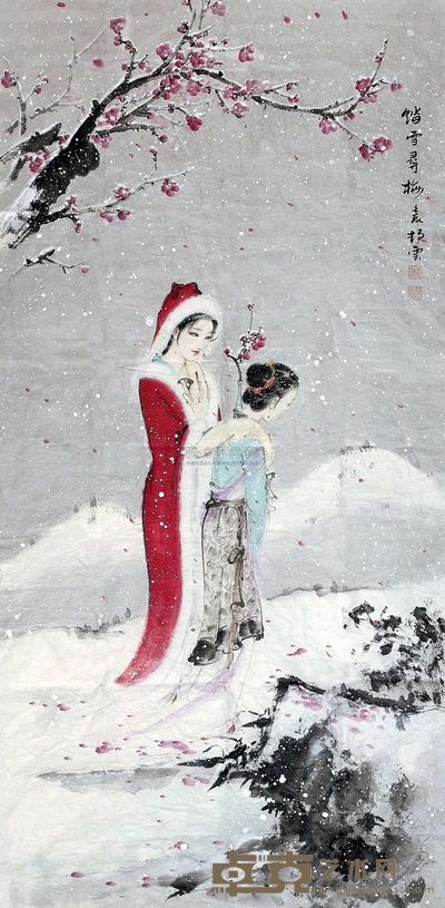 刘静云 2012年作 踏雪寻梅 镱心 134×67cm