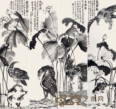 魏来五道 2012年作 花鸟 四屏 179×48cm×4