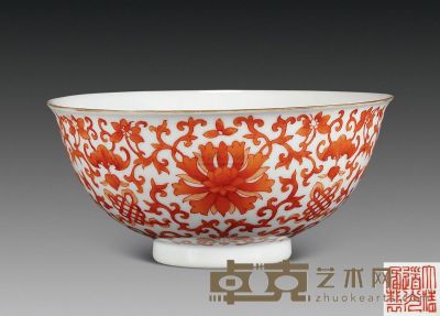 清 红彩花卉碗 直径14.5cm