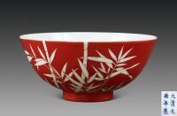 红地竹纹碗