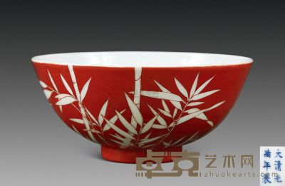 红地竹纹碗 直径12cm