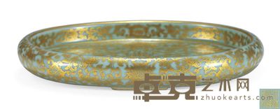 清乾隆 粉青釉描金彩宝相花纹椭圆形三足洗 长19.7cm;宽14.1cm
