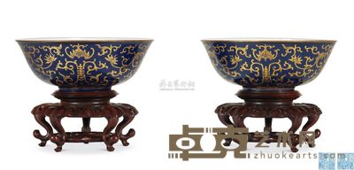 清乾隆 蓝釉描金宝相花纹碗 (一对) 口径15.5cm;高6.0cm