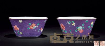 清乾隆 紫地粉彩轧道花卉纹马蹄碗 口径17.4cm；高7.8cm