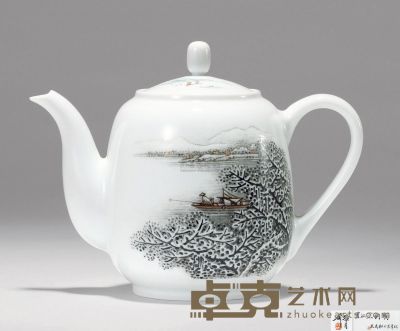 张松茂 「独钓寒江雪」茶壶 高14.5cm