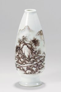 汪小亭 山水纹瓷瓶