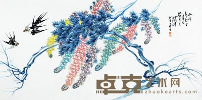张景寿 「山村水郭间」瓷板 114.0×58.0cm