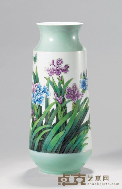 徐亚凤 重工粉彩蝴蝶兰瓷瓶 高46.0cm