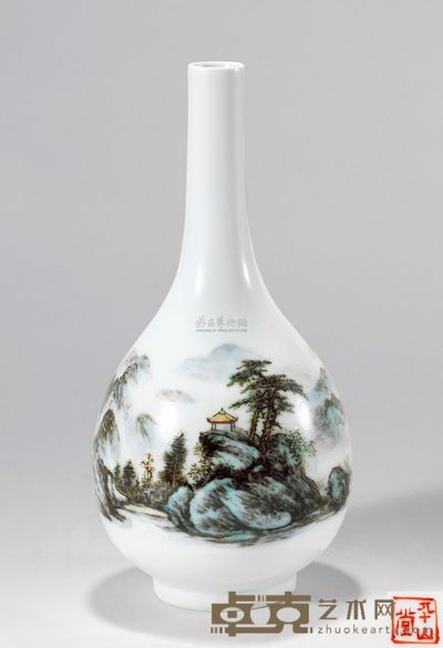 汪桂英 粉彩「春风柳上归」胆瓶 高31.0cm