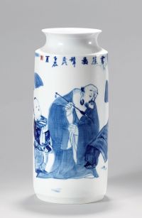 赵军 青花「书蕉图」瓷瓶