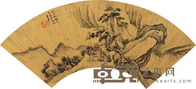 李在 松树高枕 扇片 16×46.5cm