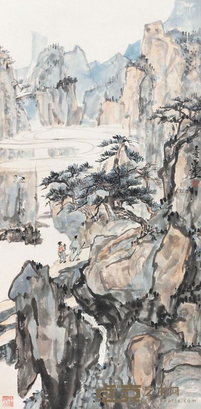 汪亚尘 1935年作 携琴游山图 立轴 108×53cm