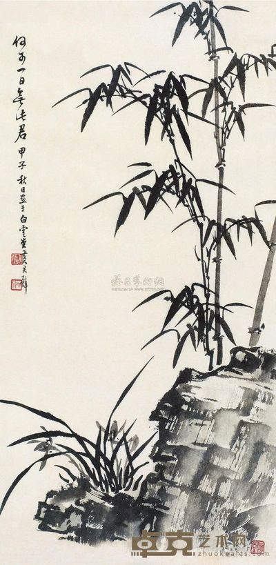 黄君璧 1984年作 三清图 镜框 72×35cm