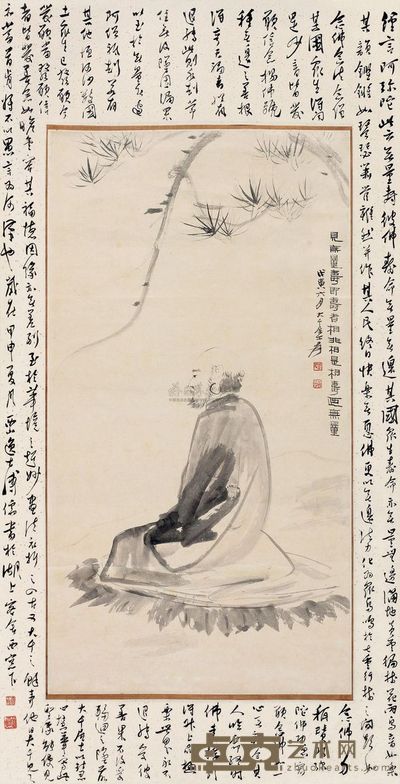 张大千 1938年作 无量寿佛 立轴 画85×45cm；全幅119×61cm