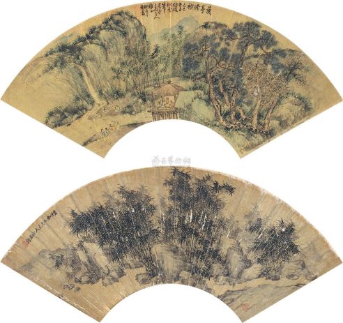 杨柳谷 刘钧 1809年作 兰亭修禊图 竹溪清趣图 （二帧选一） 扇片