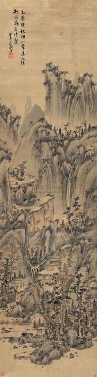 黄道周 1645年作 拟一峰老人山水 立轴