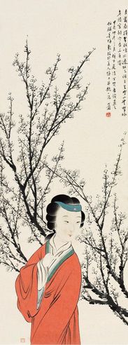 金心兰 1904年作 梅花仕女图 立轴