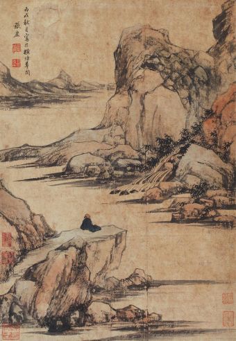 张宏 丙戌（1646年）作 高士观山图 立轴