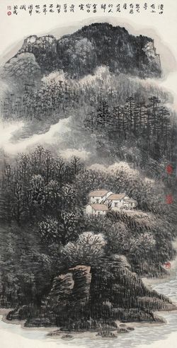 刘书民 丙戌（2006年）作 山中小居 镜心