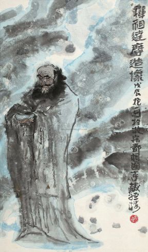 李抱一 戊辰（1988年）作 禅祖达摩造像 镜心