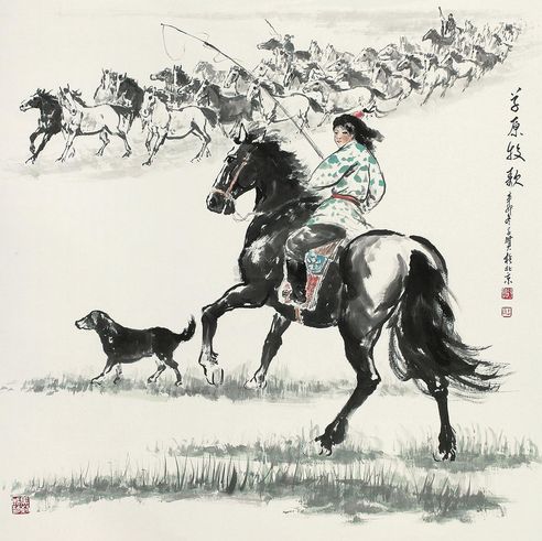 王子贤 辛卯（2011年）作 草原牧歌 镜心