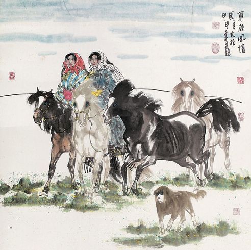 吴团良 甲申（2004年）作 草原风情 镜心