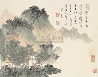 溥儒 1941年作 小斋坐春雨 镜框