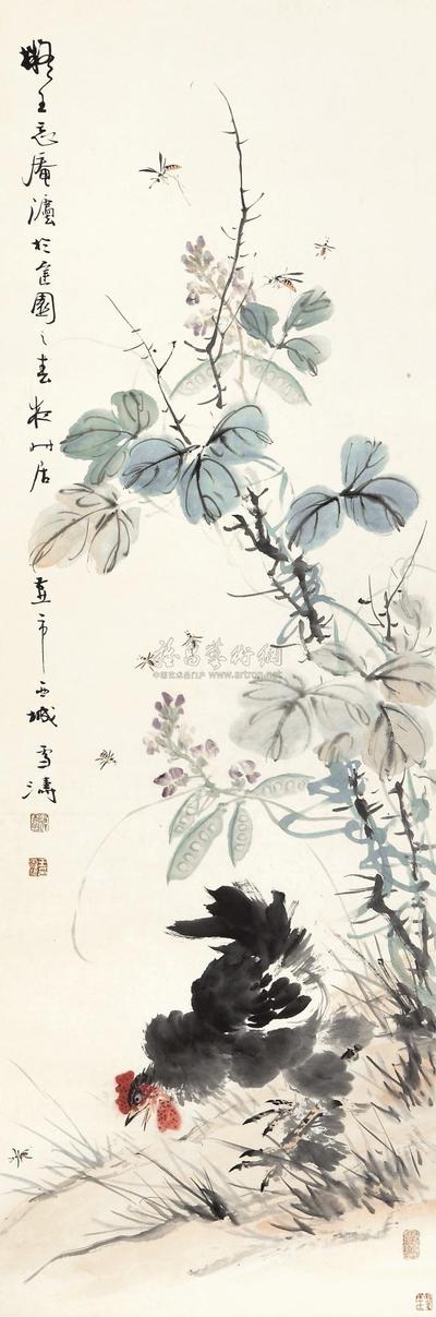 王雪涛 花卉雄鸡 立轴
